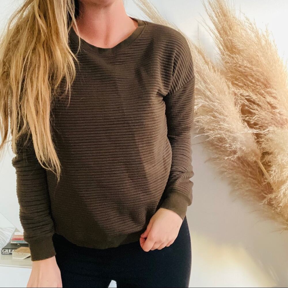 FOREVER 21 F21 Olive Green Ribbed Crew Neck Pullover Chunky Knit Sweater M